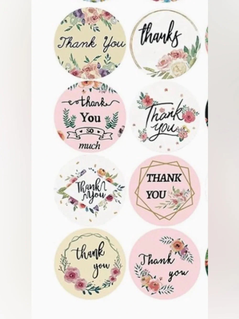 500 Thank You Floral Sticker - Pink and Cream 1”